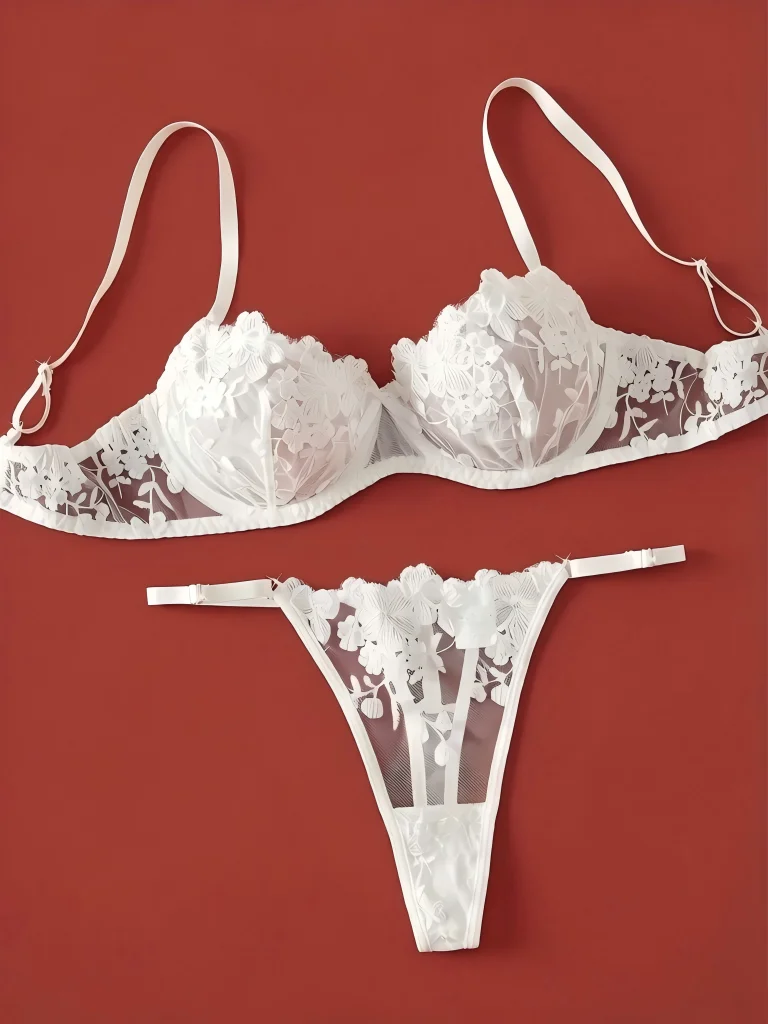 Lace Bralette Set - French White Embroidered Lace Underwear Set