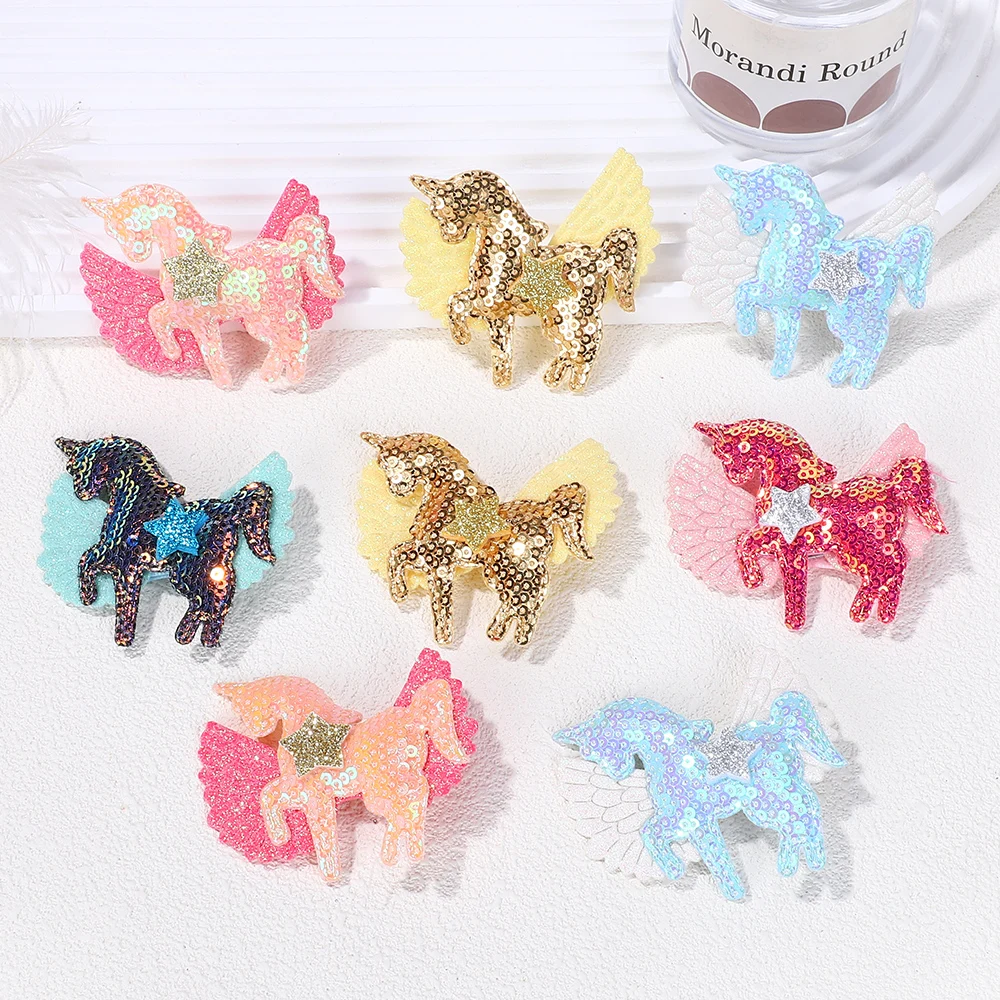 30 sztuk cekiny spinki do włosów dla dziewczynek jednorożec brokatowe skrzydła spinki do włosów błyszczące gwiazdy spinki do włosów losowy kolor dziecięce akcesoria do włosów
