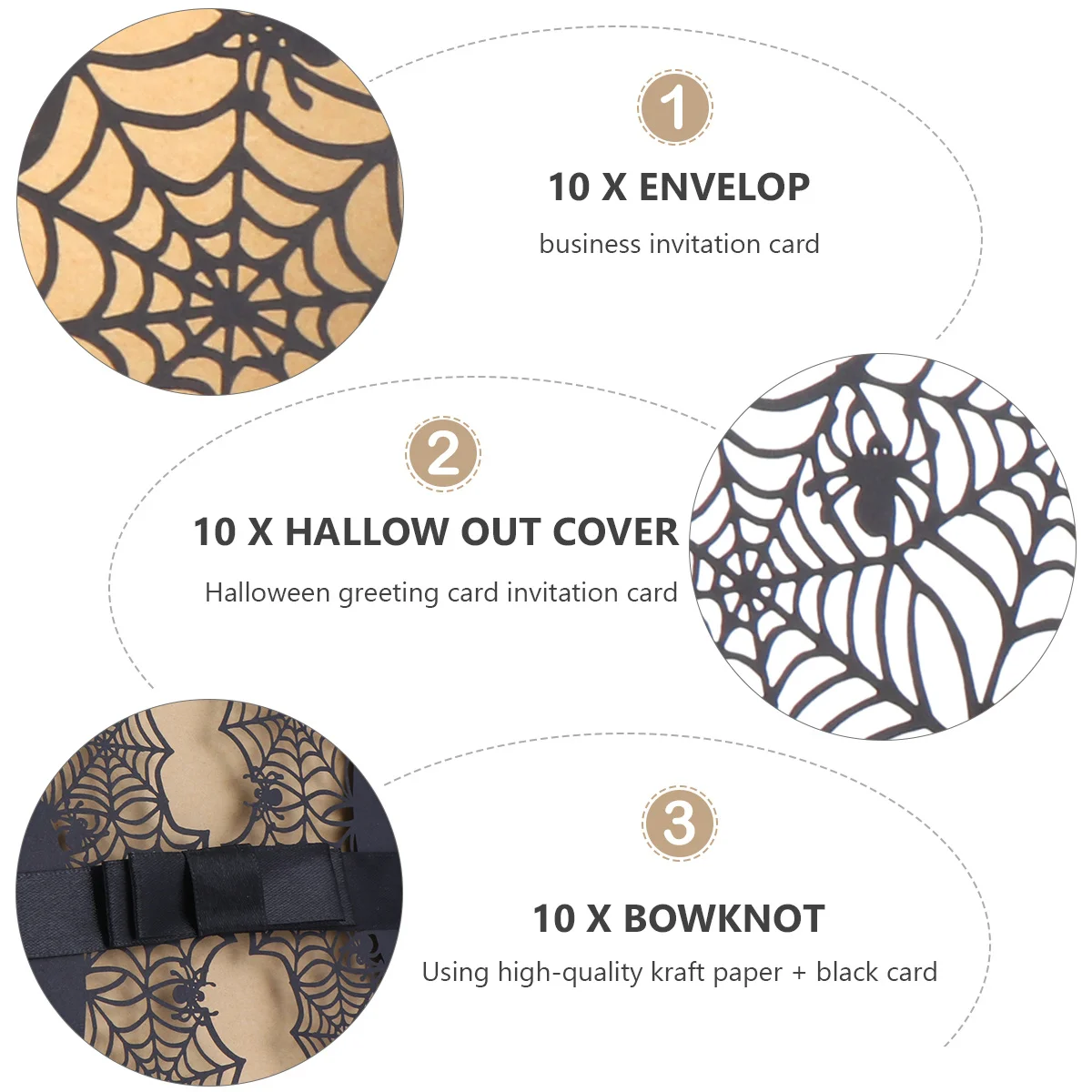 

10Pcs Halloween Invitations Spider Net Hollow Out Cards Black Wedding Birthday Party Business Festival Invitations