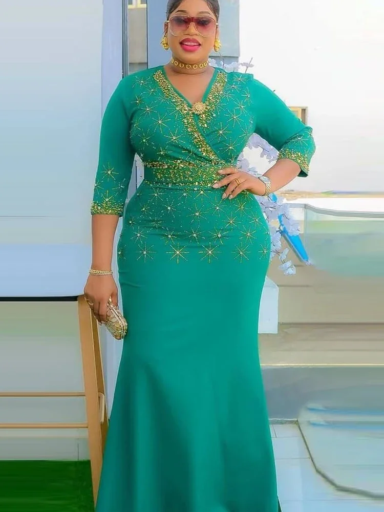 

Elegant Ladies Party Dresses African Clothes Luxury Diamonds Long Dress Office Ladies Overalls 2025 Summer Bodycon Maxi Robes