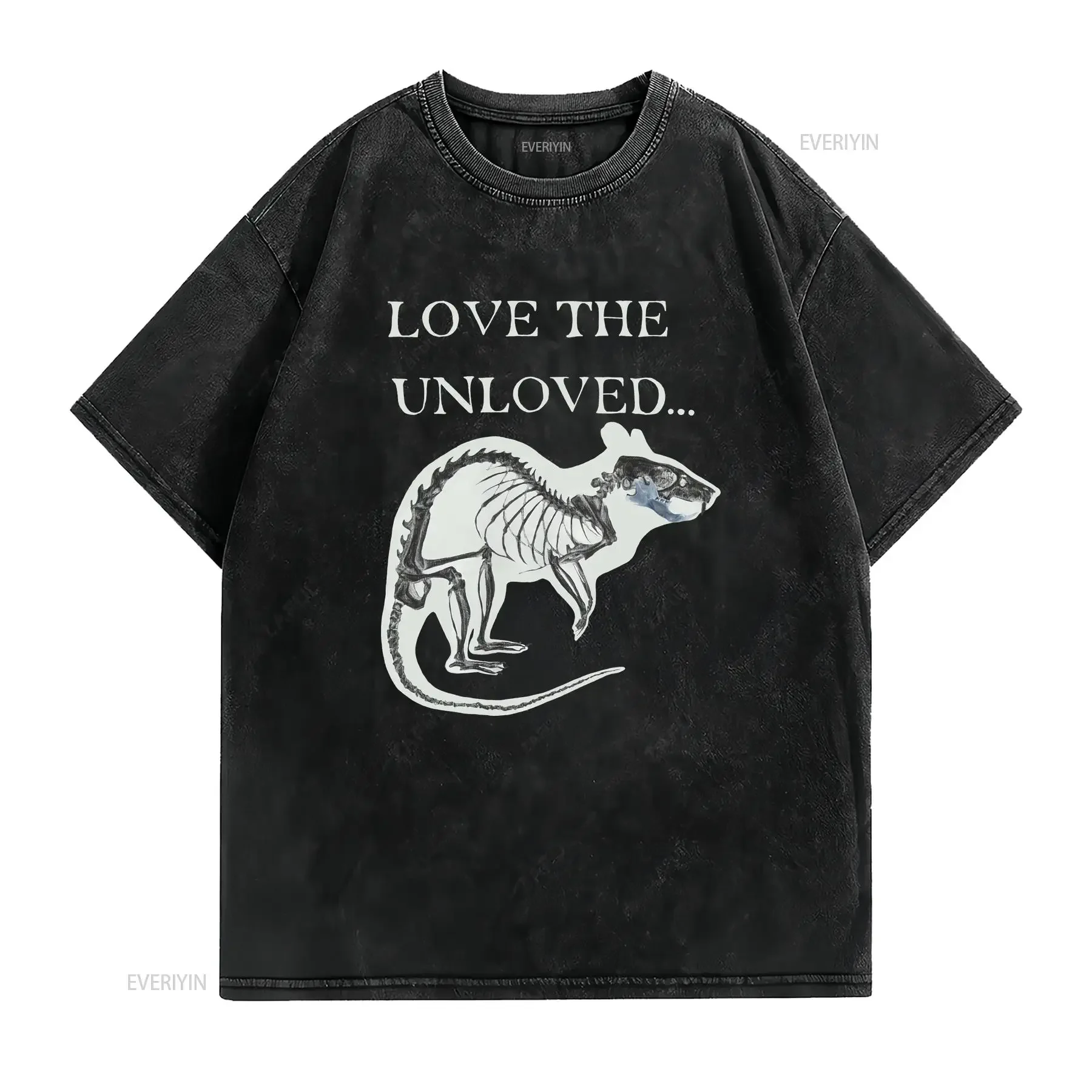 UNLOVED RAT Black gothic cotton T Shirt Love appreciation Skeleton skull Cyberware Dark occult Witchy Nature Alternative Casual