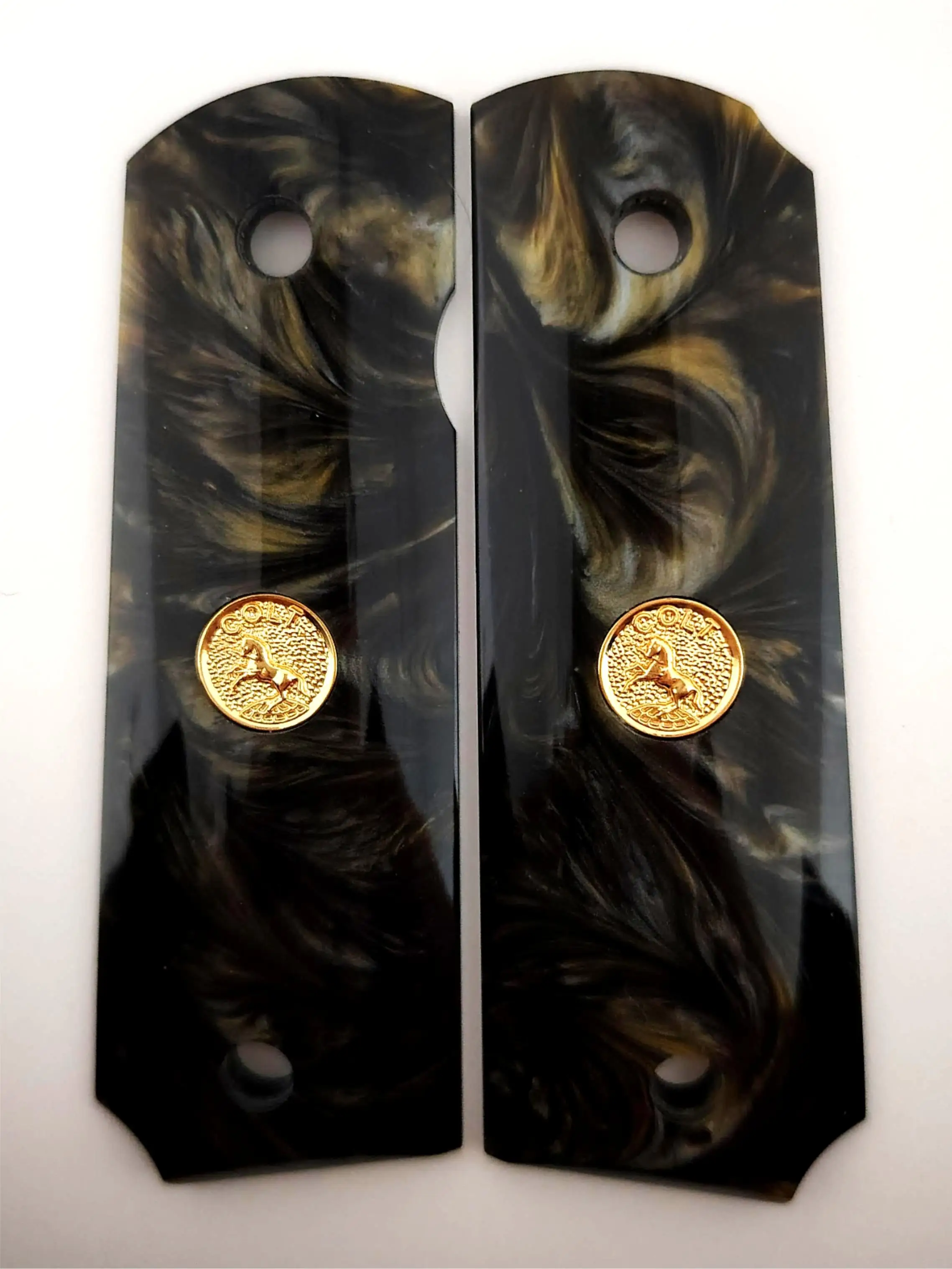 Empuñaduras 1911 de tamaño completo, medallón Colt en oro perlado marrón dorado, compatibles con Colt, Kimber, Springfield, Remington, Rock Island, Government Commander