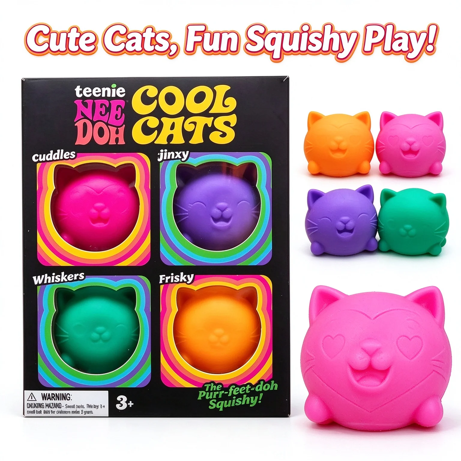 Needoh Rainboh 6Pcs Teenie Rainbow Stress Balls Squishy Fidget Toy Anti-Anxiety Sensory Squeeze Toy Party Favor Gift Set