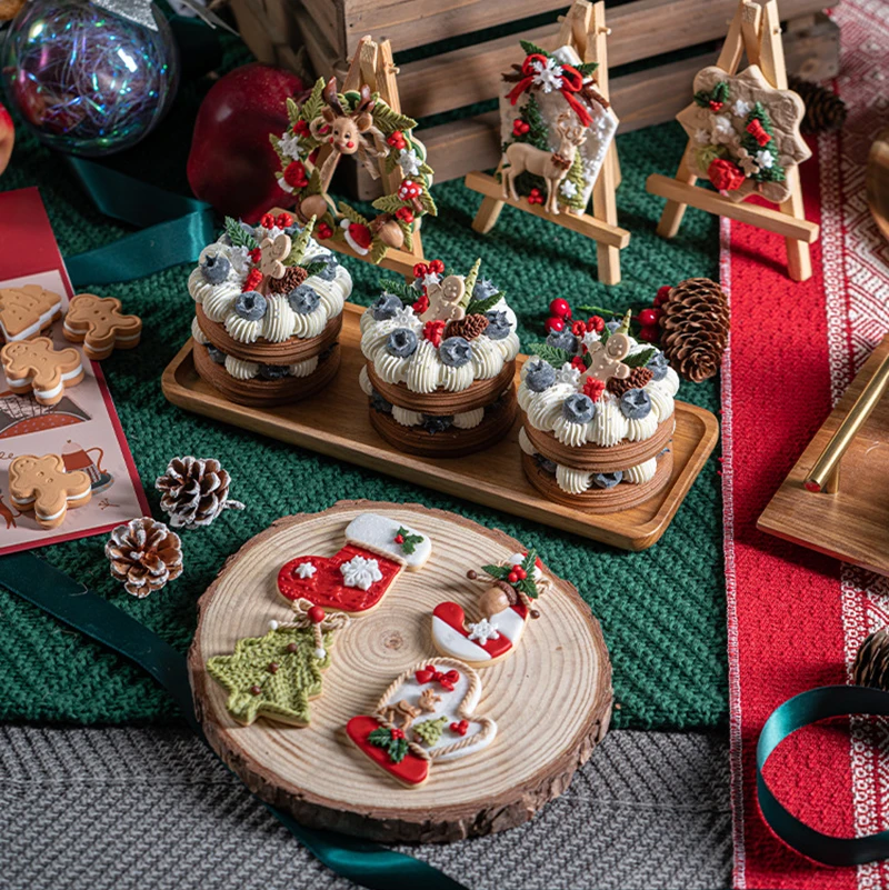 Simulation Cake Retro Double Layer Christmas Desserts Model Fake Cream Bread Xmas Party Window Baking Ornaments Photography Prop - view 3