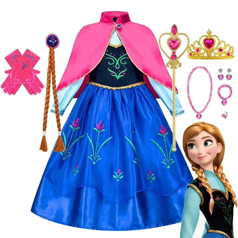 Frozen Anna Prinzessin Mädchenkleid Halloween Cosplay 2026 Partykostüm Schneekönigin Prinzessinnenkleidung Kinderoutfit 2-10 Jahre