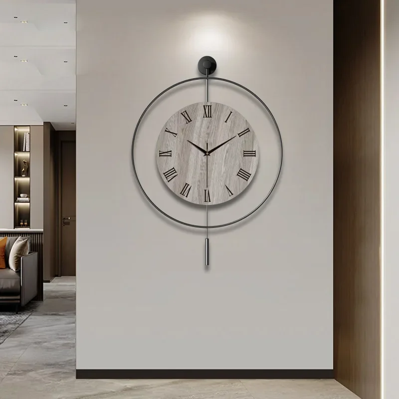 Home swing silent clock Swing wall hanging background wall light luxury simple decorative clock