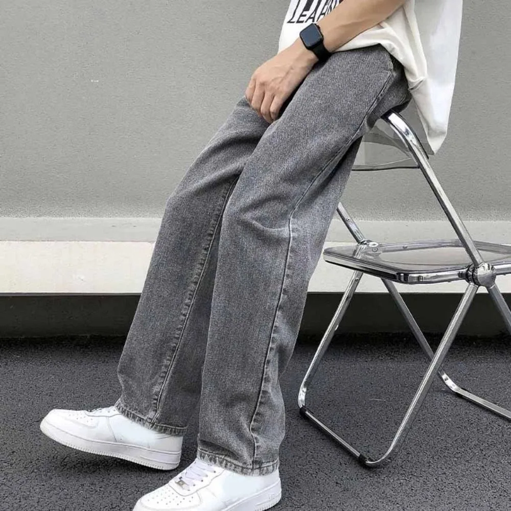 

Elastic Waist Men's Casual Jeans Straight Leg Loose Fit Wide Leg Pants Basic Design Wide Leg Baggy Pants Daily Use