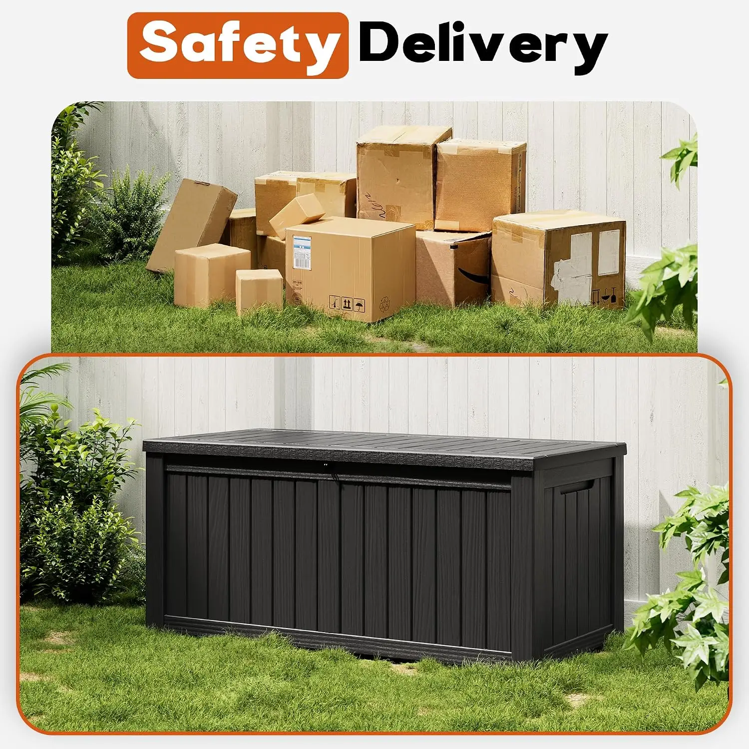 Outdoor Storage Box, Resin Deck Boxes Indoor and outdoor, Waterproof Storage Box Lockable Lid (Black,300 Gallon)
