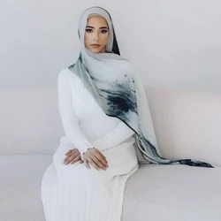 Light Weight Soft Hijab Marble Water Watercolour Print Printing Soft Cotton Rayon Viscose Woven Women Shawl Hijab Scarf 180*80cm