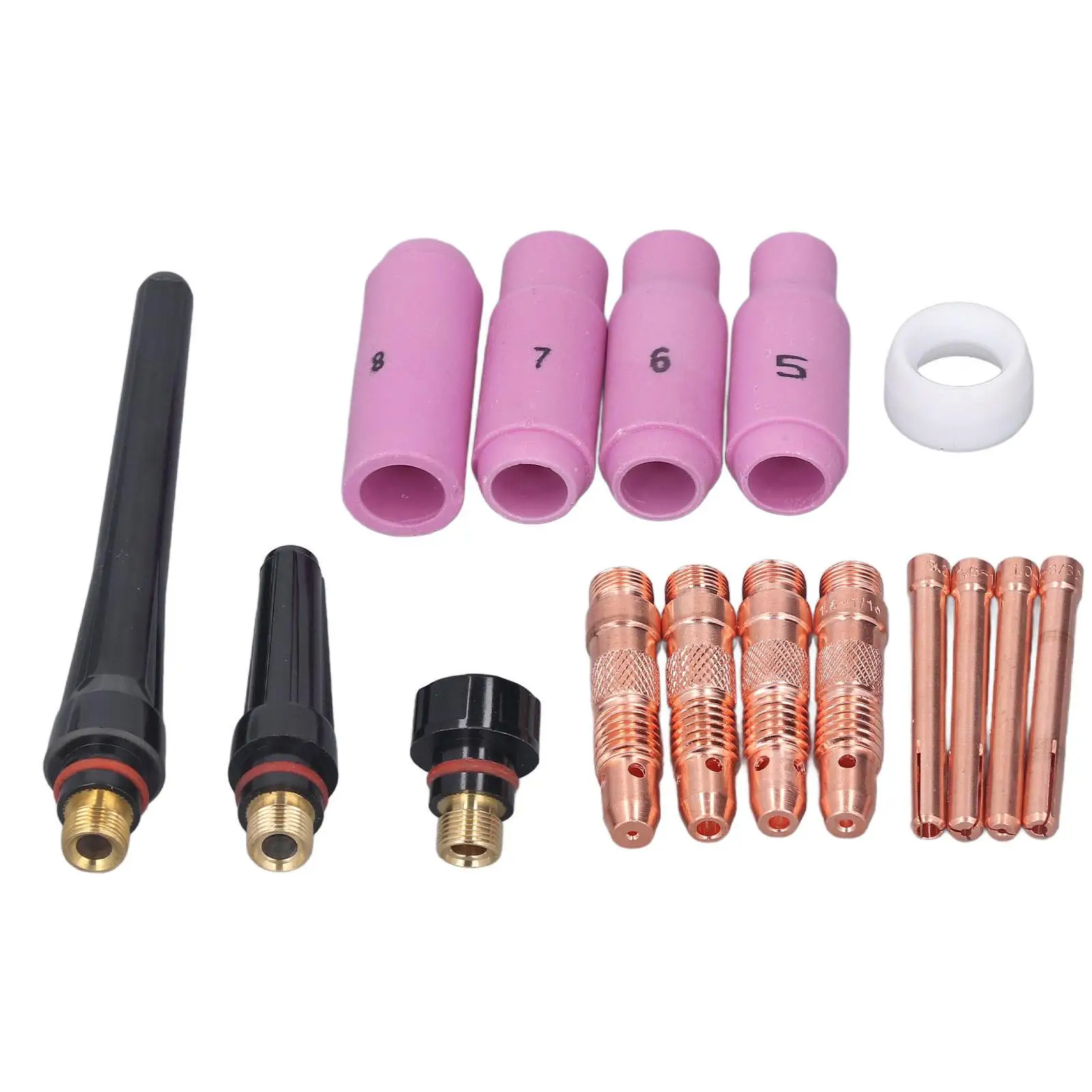 16 Pcs Welding Torch Accessories Set: Ceramic Nozzles, Pressure Collets, Electrode Clip & PTFE Cover Kit