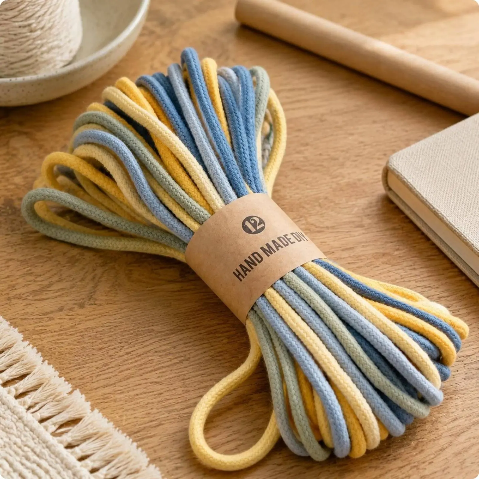 Picture 7: 12 Pieces 4mm Cotton Cord Multicolor Gradient Cotton Cord Macrame Rope Soft Craft Material Easy to Knot for Crafting, Weaving