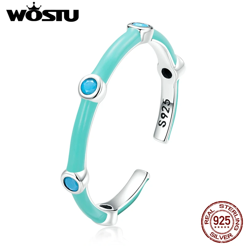 WOSTU Turquoise Vintage Cocktail Open Ring 100% Real 925 Sterling Silver Exquisite Finger Rings For Women Statement Jewelry Gift