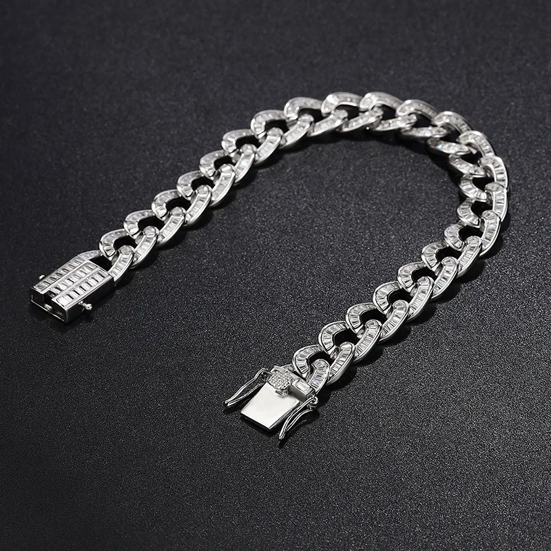 Hiphop Full 5A Zircon Cuban Bracelet Men S925 Sterling Silver 10.2mm Miami Chain Link Bracelets Bangles Cubic Zirconia Gift