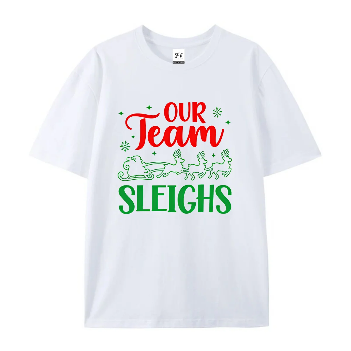 Women Our Team Sleighs Christmas Graphic T Shirt Summer O Neck Short Sleeve Santa Reindeer Sleigh Snowflake Print Team Building