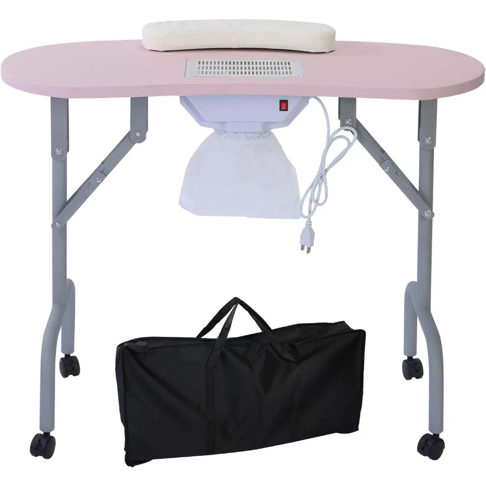 36-inch Portable Manicure Table Foldable with Dust Collector Professional Nail Tech Table Spa Salon Workstation Client Wrist Pad