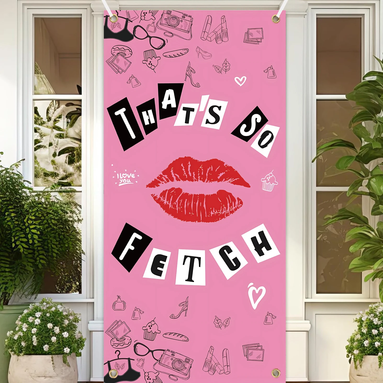 Fondo de pancarta de feliz cumpleaños, decoración de tema de labios rosas calientes para despedida de soltera, noche de boda, película Bac de gallina