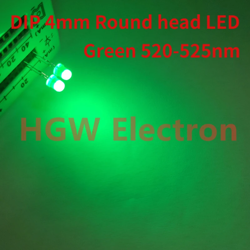 100pcs F4mm Round head Colloid green 4MM Round head Green 520-525nm Indicator light 2 pin Luminous tube LED Jade green