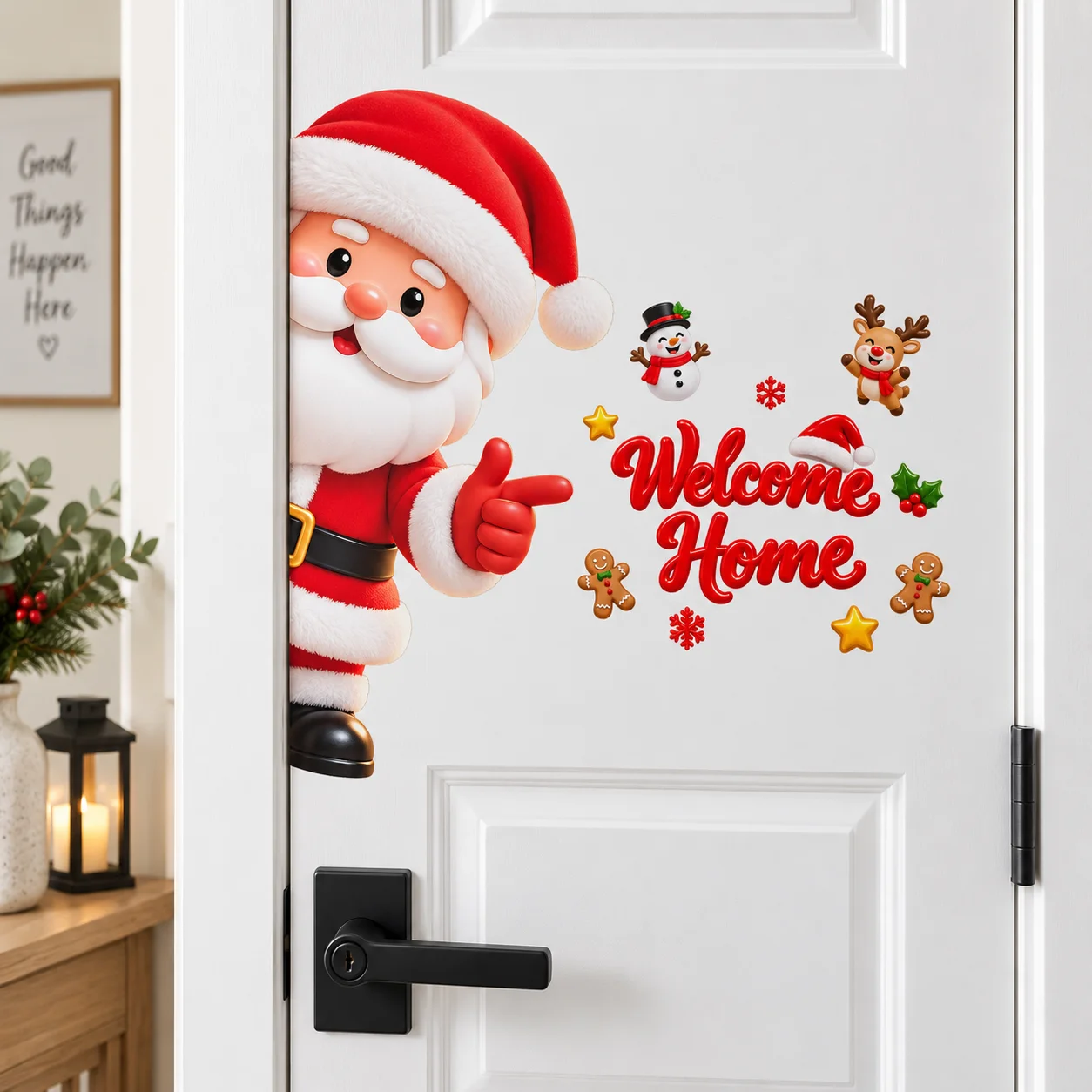 Christmas Door Stickers Peeking Santa Welcome Home Snowman Reindeer Gingerbread Xmas Front Door Wall Decal Holiday