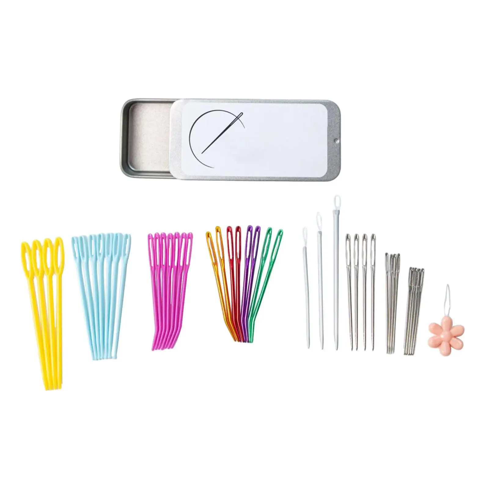 Aguja de hilo de ojo grande, multifunción, doblada, con caja