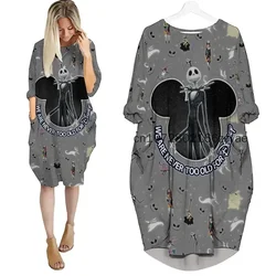 Jack Skellington Women's Batwing Pocket Dress 3D Printed New Disney Oversize Fashion Street Dress Long Sleeve Sleeping Dress