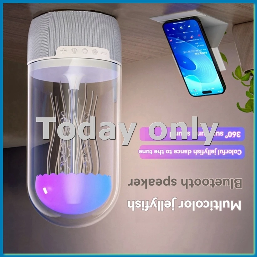 Jellyfish Lamp Bluetooth Speaker Colorful Portable HiFi Stereo with 3D Surround Sound, Subwoofer, Home Theater System-VVNB