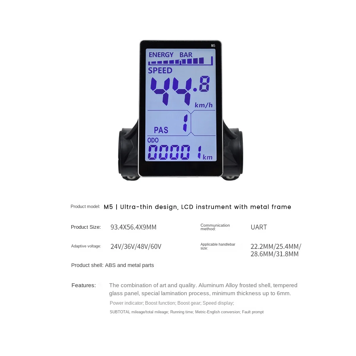 Misuratore Display LCD per bici elettrica M5 24V 36V 48V 60V E schermo LCD per Scooter per bici elettrica da montagna (5pin)