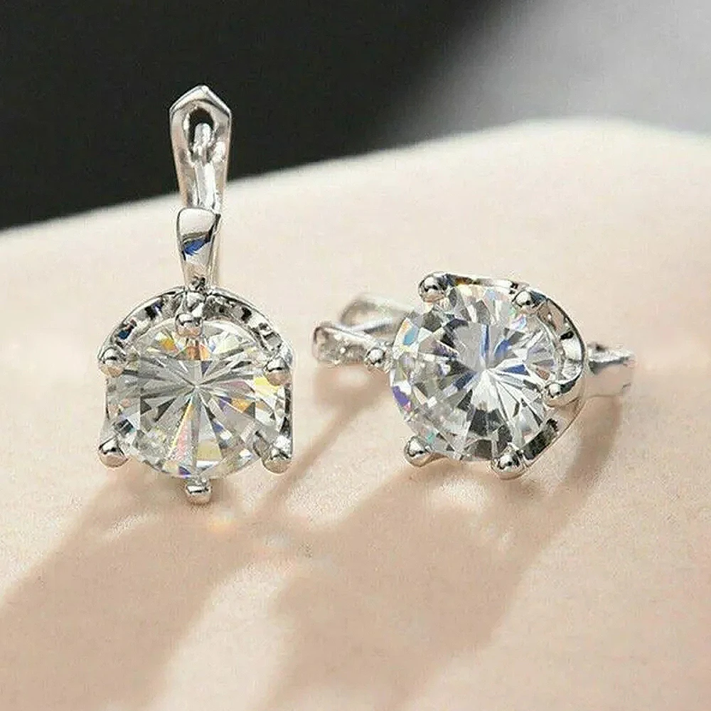 Huitan Hot Women’s Hoop Earrings with CZ Stone Simple Stylish Design Wedding Daily Wear Fashion Earrings Silver Color Jewelry