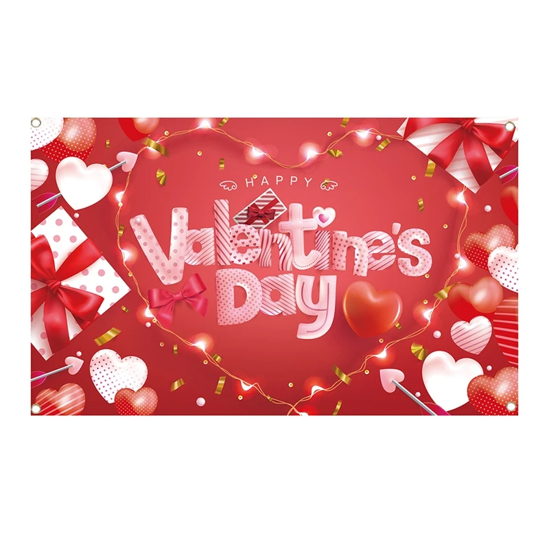 Valentine's Day Backdrop Banner Love Heart Party Decorations Photography Background For Valentine's Day 71X 43.3Inch Durable