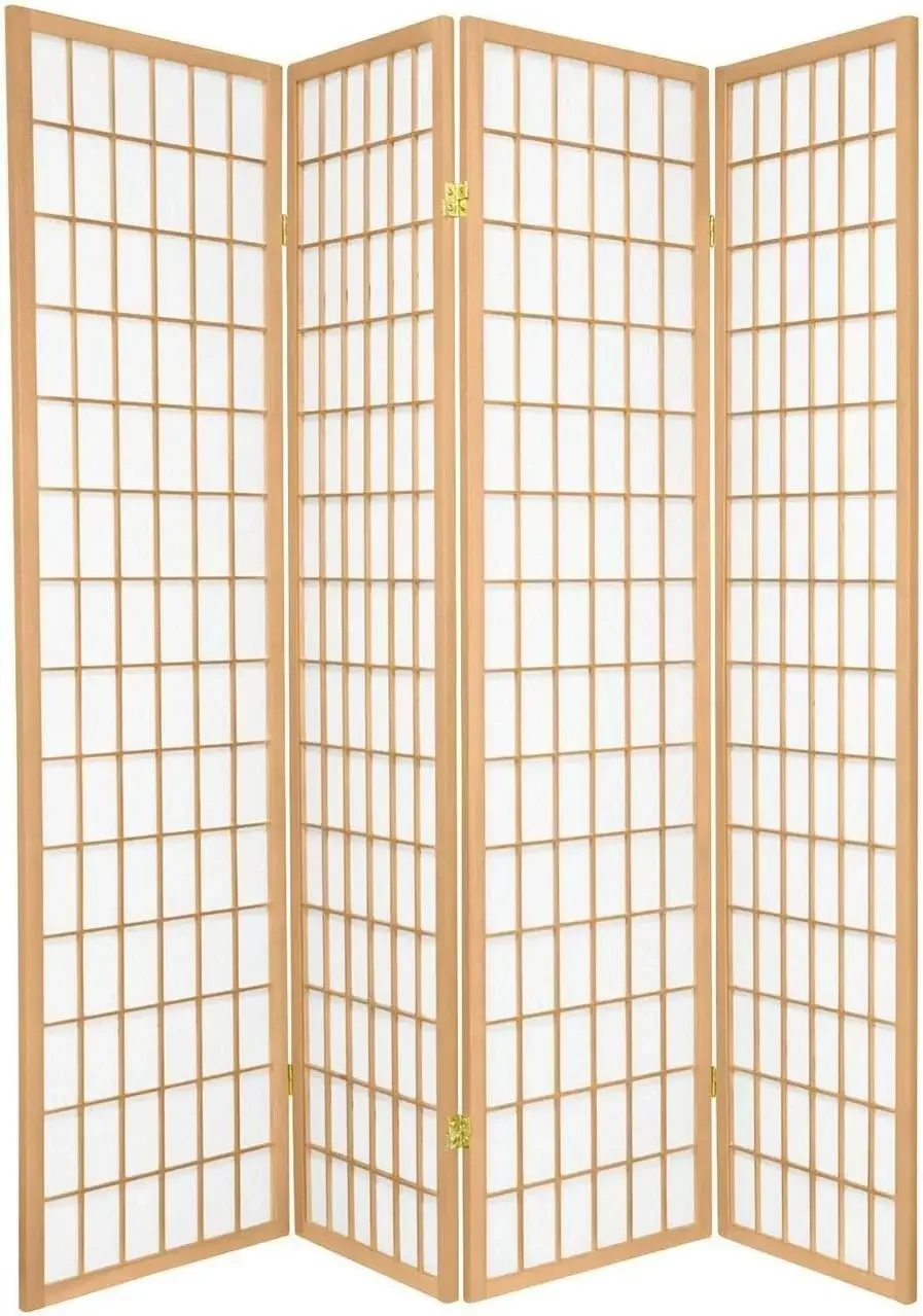 Furniture Japanese Style 4 Panels Wood Shoji Room Divider Screen Oriental for Home/Office (Natural)