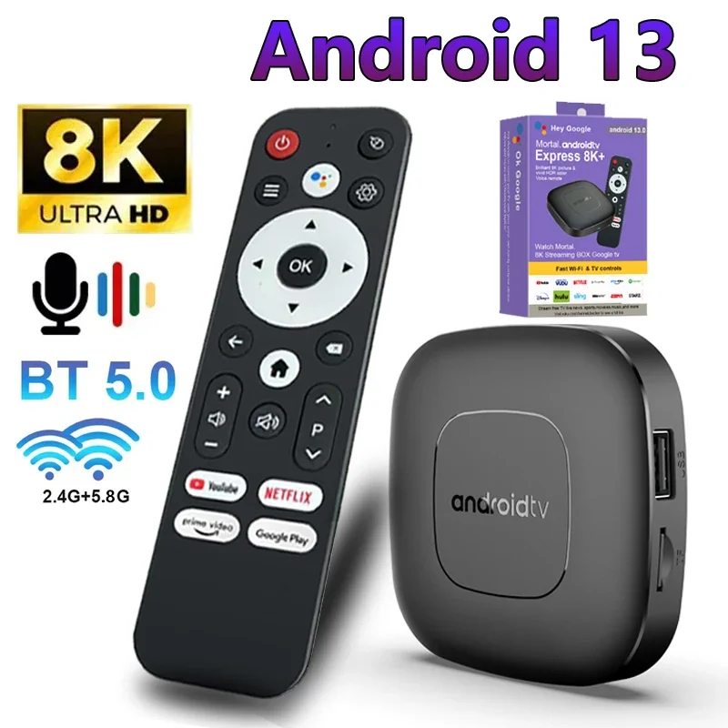 8K Android 13 Smart TV Stick Quad Core 2.4G 5G Dual WiFi Support OTA Media Player TV Receiver BT5.0 NEW Voice Remote TV Box