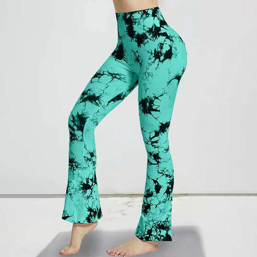 Pantalon Long évasé teint par nouage pour femmes, Leggings de Yoga décontractés taille haute