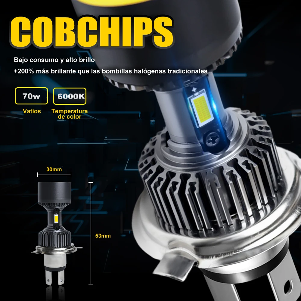 Plug&Play 3800lm LED H4 COB Car Headlight Hi-low Beam Motorcycle Auto Scooter Light Angel Eye Blue White 6000K 12/24V