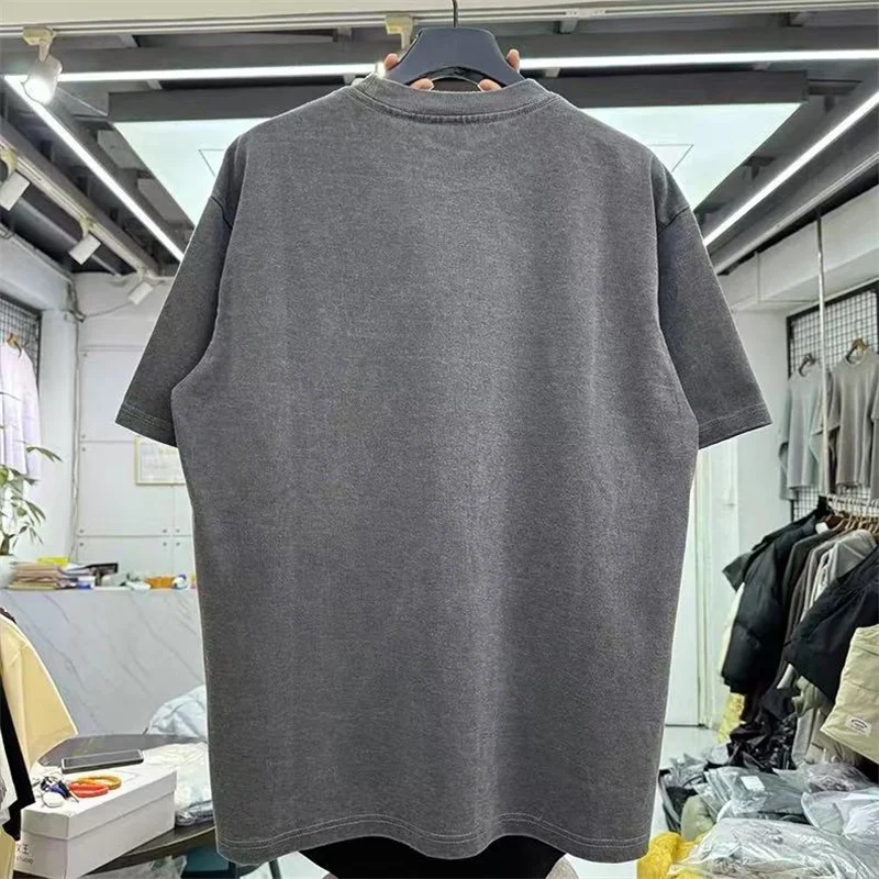 Hip-Hop Men Women Vintage Washed Dark Gray Purple T-Shirt Cotton Streetwear Digital Pattern Printed Tops T Shirt