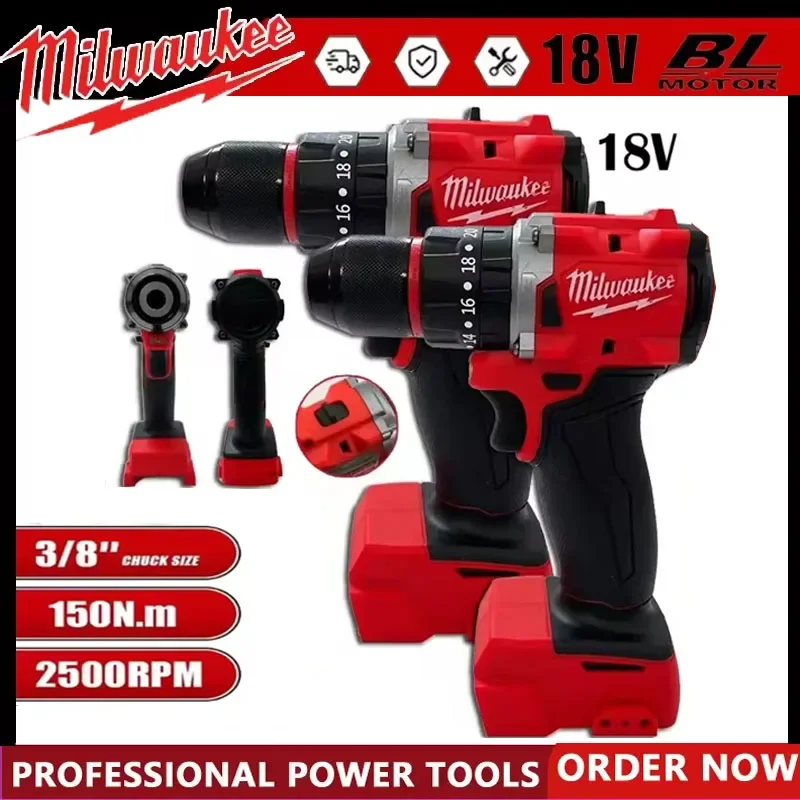 

Milwaukee Small Electric Drill 150N.m Brushless Cordless Impact Drill for Decoration Teams 18V Battery Power Tool