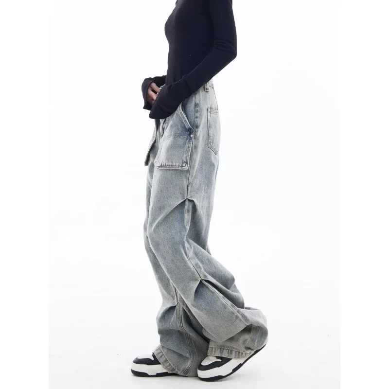 American Tooling Jeans Women's 2025 New High-waisted Retro Loose Design Wide-leg Pants High Street Pants