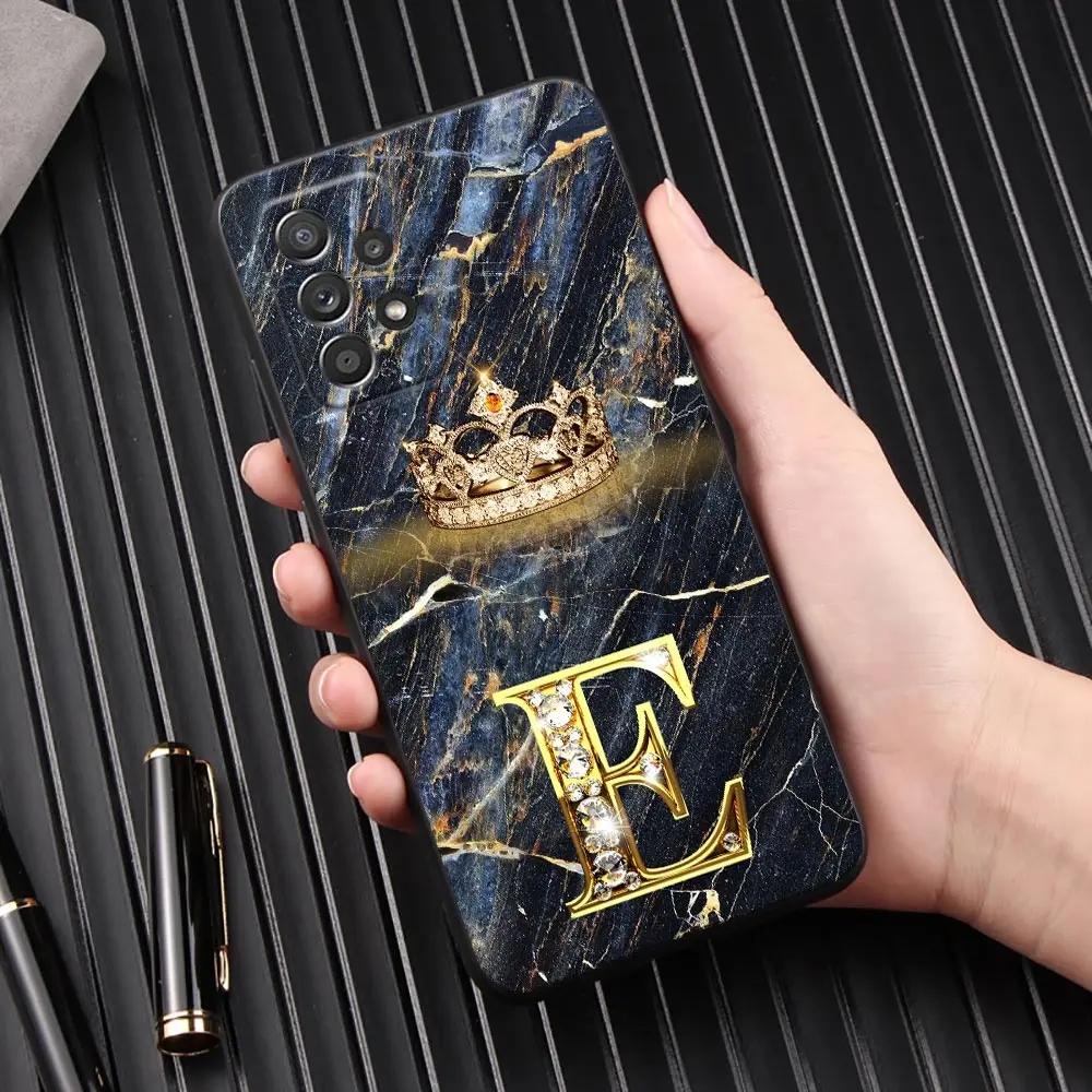 Fashion Marble Crown Cover Galaxy A53 5G Case For Samsung A54 A52 A51 A71 A73 A72 A41 A42 A91 A32 A33 Back Case Letter E M I J L