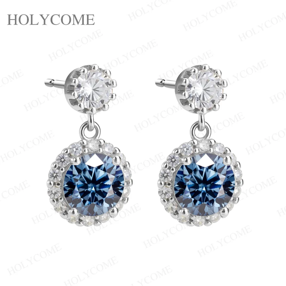 925 Sterling Silber Moissanit Halo Tropfen-Ohrringe Runder Brillantschliff Hängeohrringe für Damen Brautschmuck – Detail 8
