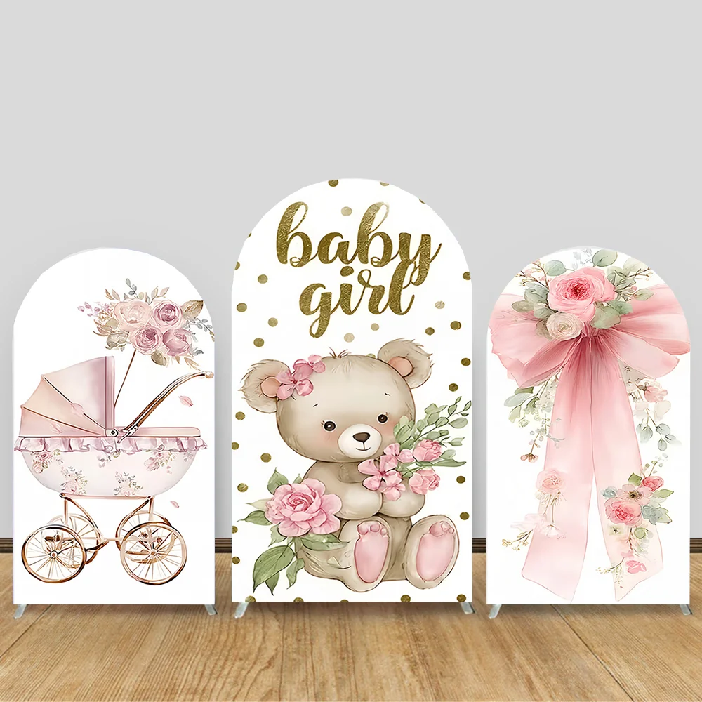 

Baby Girl Arch Backdrop Cover Girls Birthday Baby Shower Pink Floral Butterfly Arched Background Photography Party Decor