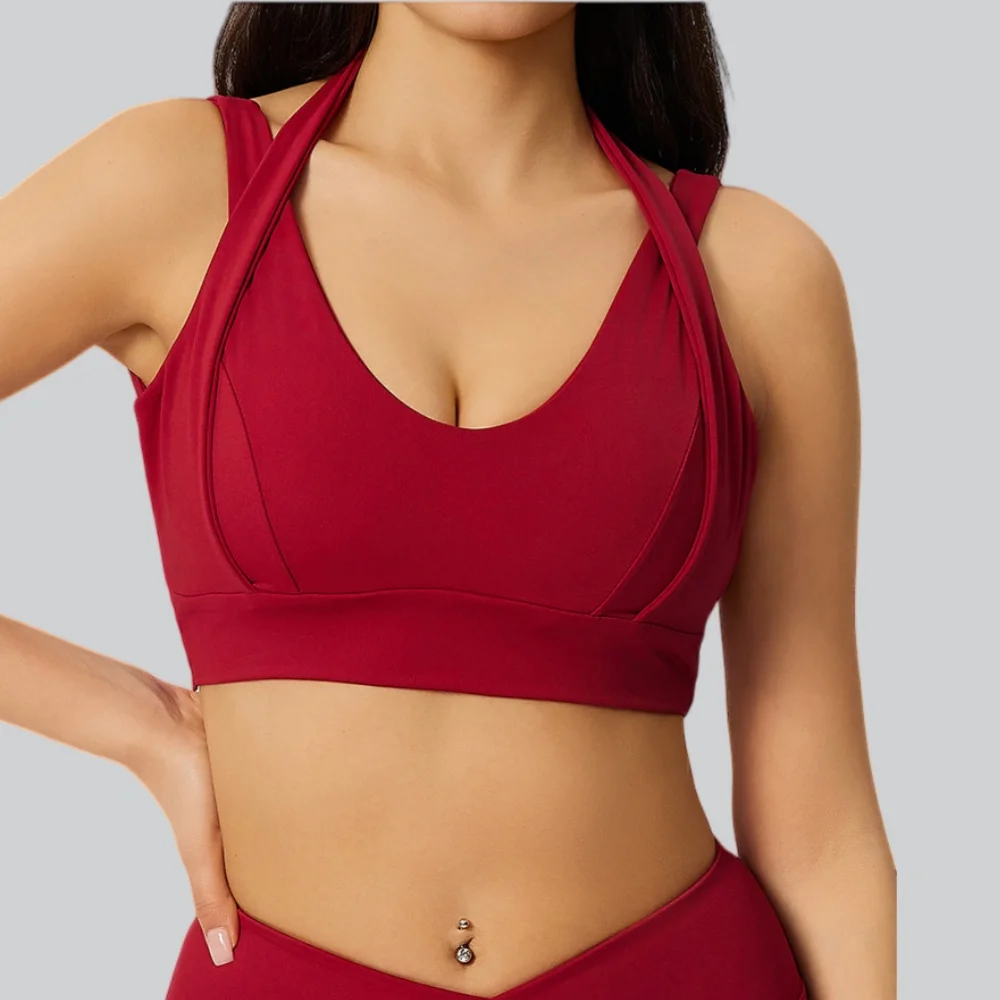 

New Cross Yoga Bra Crop Top Women Sports Underwear Tights Yoga Vest High Strength Shockproof Push Up With Chest Pad Fitness Tops