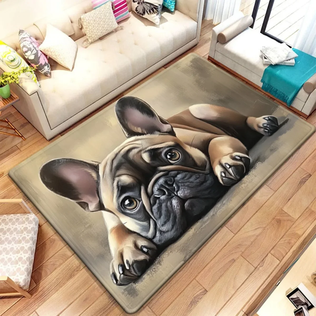 Premium Realistic French Bulldog Puppy Dog Rug Pet Area Mat Modern Decorative Floor Carpet for Dog Lovers Living Room Home