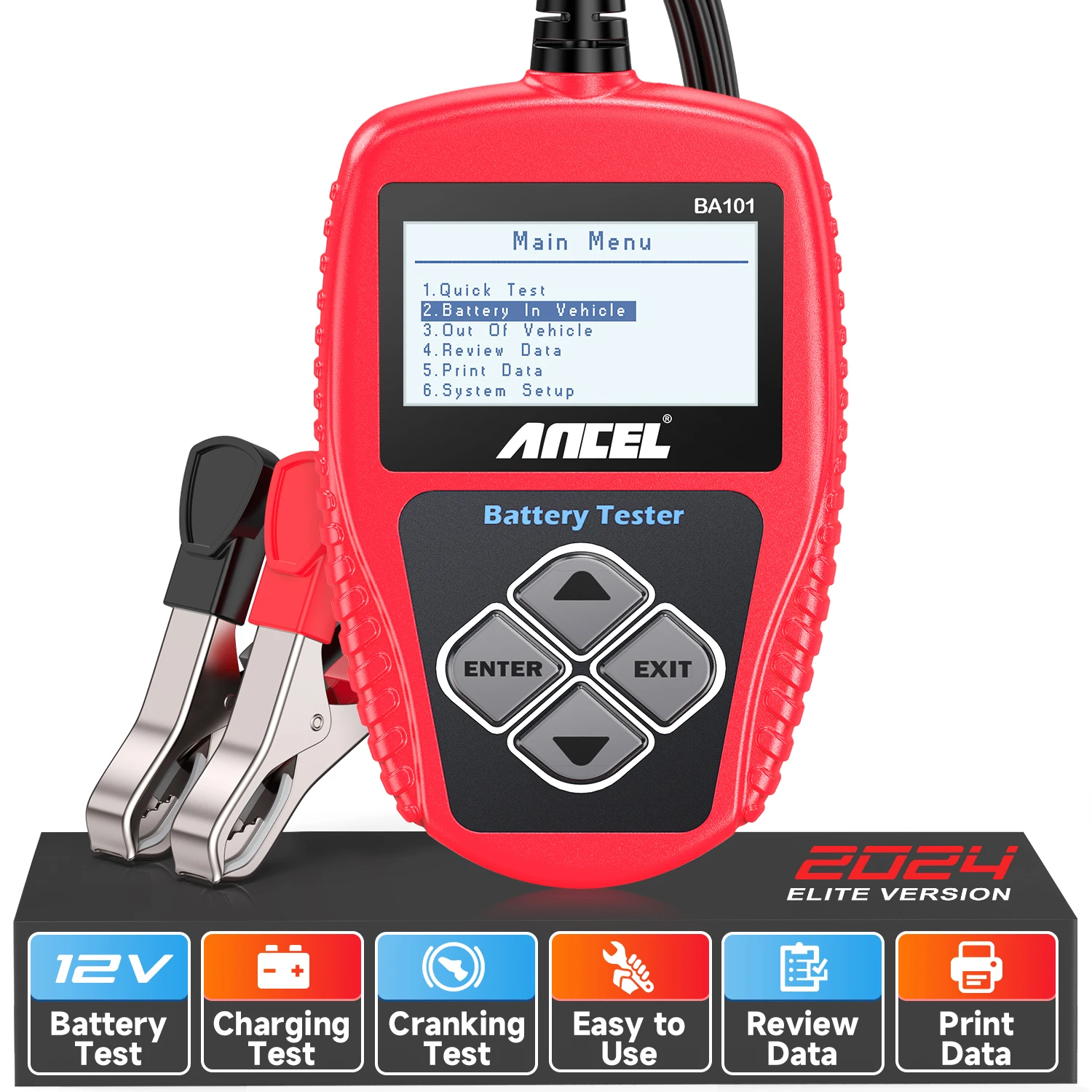 ANCEL BA101 Car Battery Tester 12V Digital Automotive Batteries & Alternator Diagnostic Tool 100-2000 CCA Load Capacity Charge