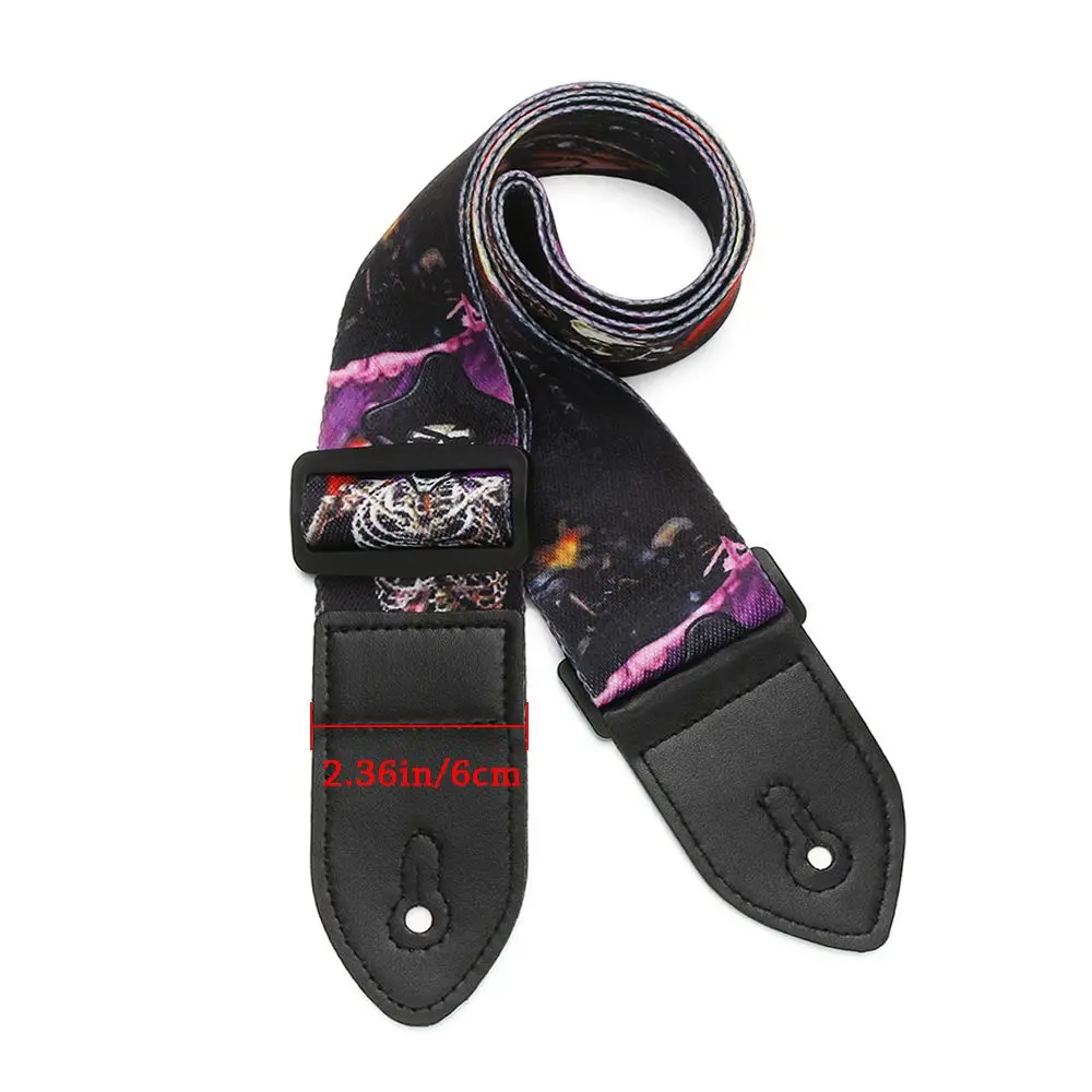 Nylon Guitar Strap for Acoustic Electric Guitar and Bass Multi-Color Guitar Belt PU Leather Ends Adjustable Colorful Printing