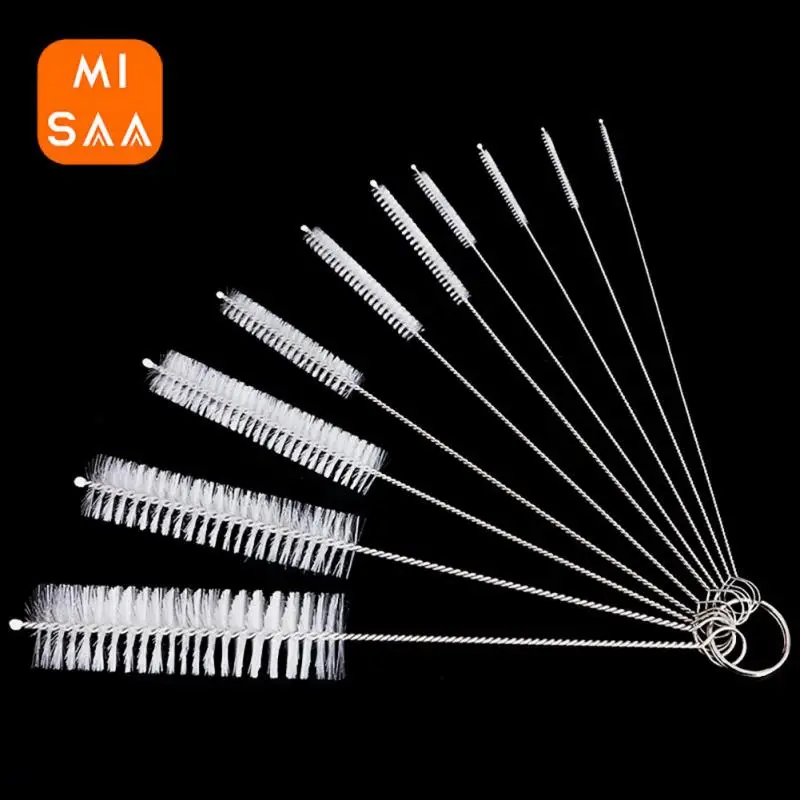 Bottle Clean Brush 10pcs Set Stainless Steel Soft Hair Brush Pipette Straws Brush Multipurpose Household Cleaning Tools