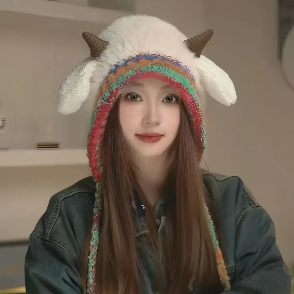 Fashion Korean Style Ear Protection Hat Cartoon Soft Plush Pullover Hats Ear Sound Keep Warm Plush Earmuffs Cap Outdoor