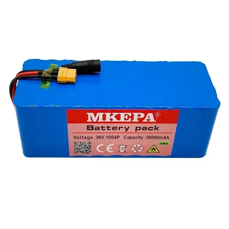 10S4P 36V 30000mAh high-power lithium rechargeable battery pack, customizable with various connector plugs