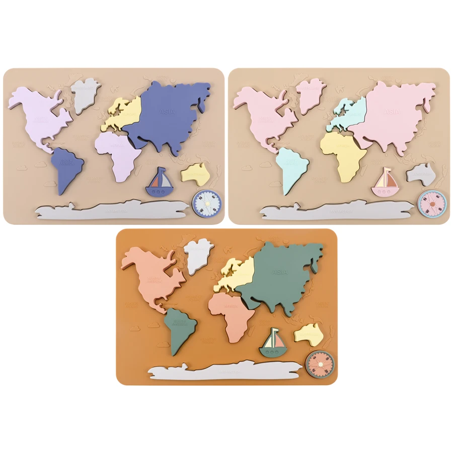 Baby Montessori Learning Educational Math Toy World Map Puzzle Toys Matching Toy Soft Silicone Toy For Kids Children Accessories