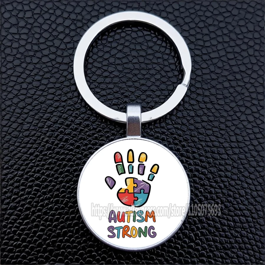 1 Pcs Autism Awareness Puzzle Charm Keychain Creative Autism Symbol Keychain Inspirational Gift Wholesale