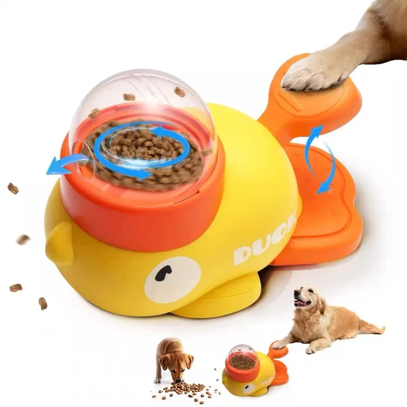 

2-in-1 Interactive Dog Toy Pet Automatic Food Treat Dispenser Cartoon Duck Design Slow Food Pet Snack Feeder for Dog Training