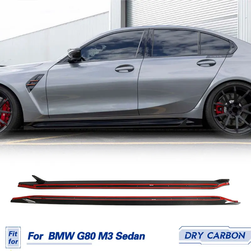 Car Side Skirts Extensions Prepreg Dry Carbon for BMW G80 M3 Sedan 2021-2023 Racing Side Door Bumper Apron Lip Skirt Body Kits