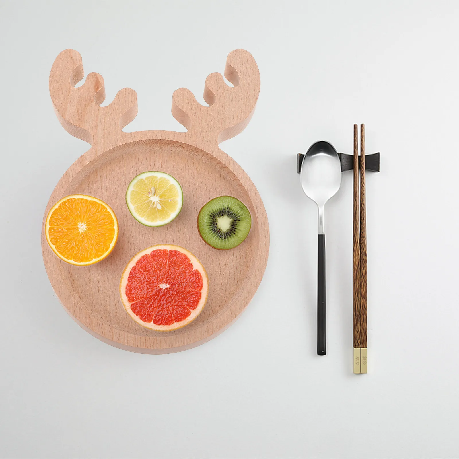 Deer Head Design Snack Plate Hand Polished Solid Wood Seasoning Dish Natural Texture Food Serving Plate Japanese Style Side Dish